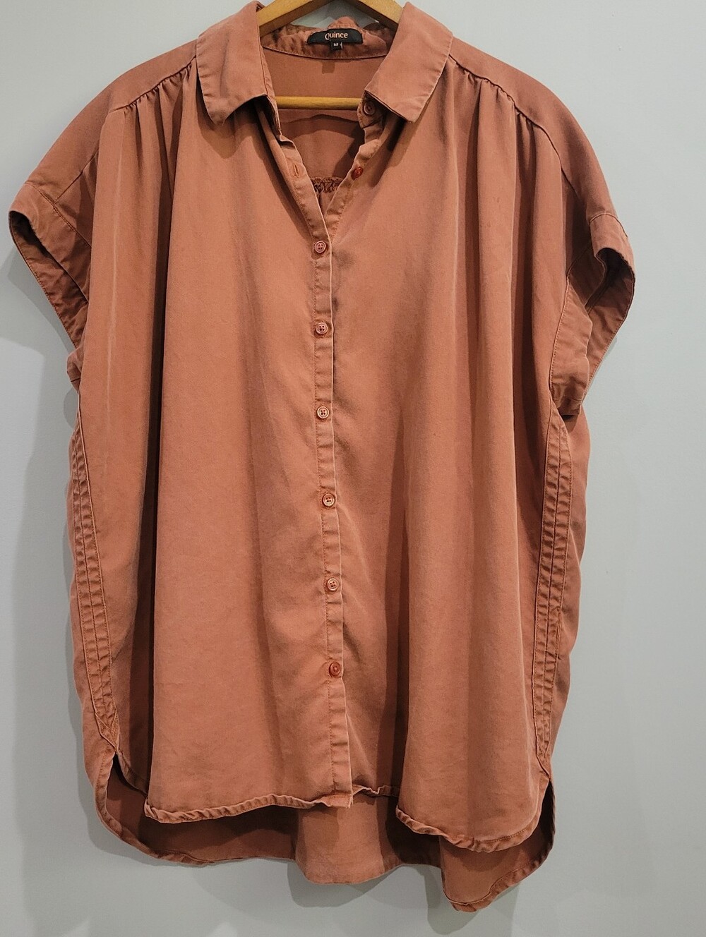 Quince Shirt Womens Large Vintage Wash Tencel Camp Shirt Terracotta Orange Top